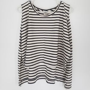 Free People High-Low Tank - Black and Ivory Stripe